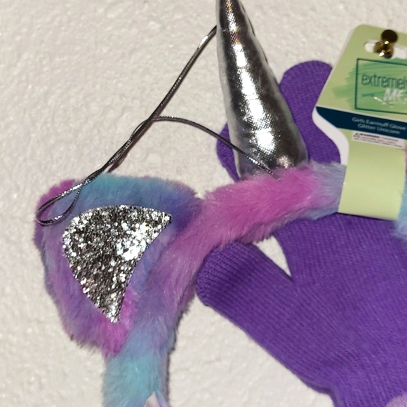 Girls 2-PC Matching Earmuffs & Gloves Glitter Multi-Color Unicorn  NWT - Picture 4 of 7